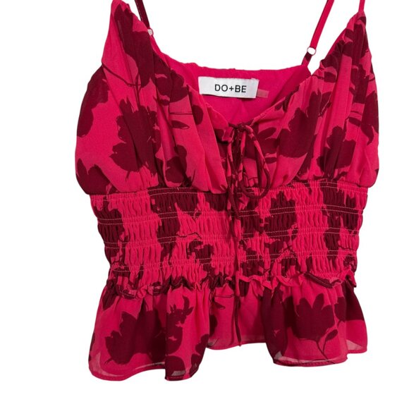 DO+BE Smocked Y2K Tank Top Womens Medium Pink Floral Sleeveless Boho - Picture 5 of 8